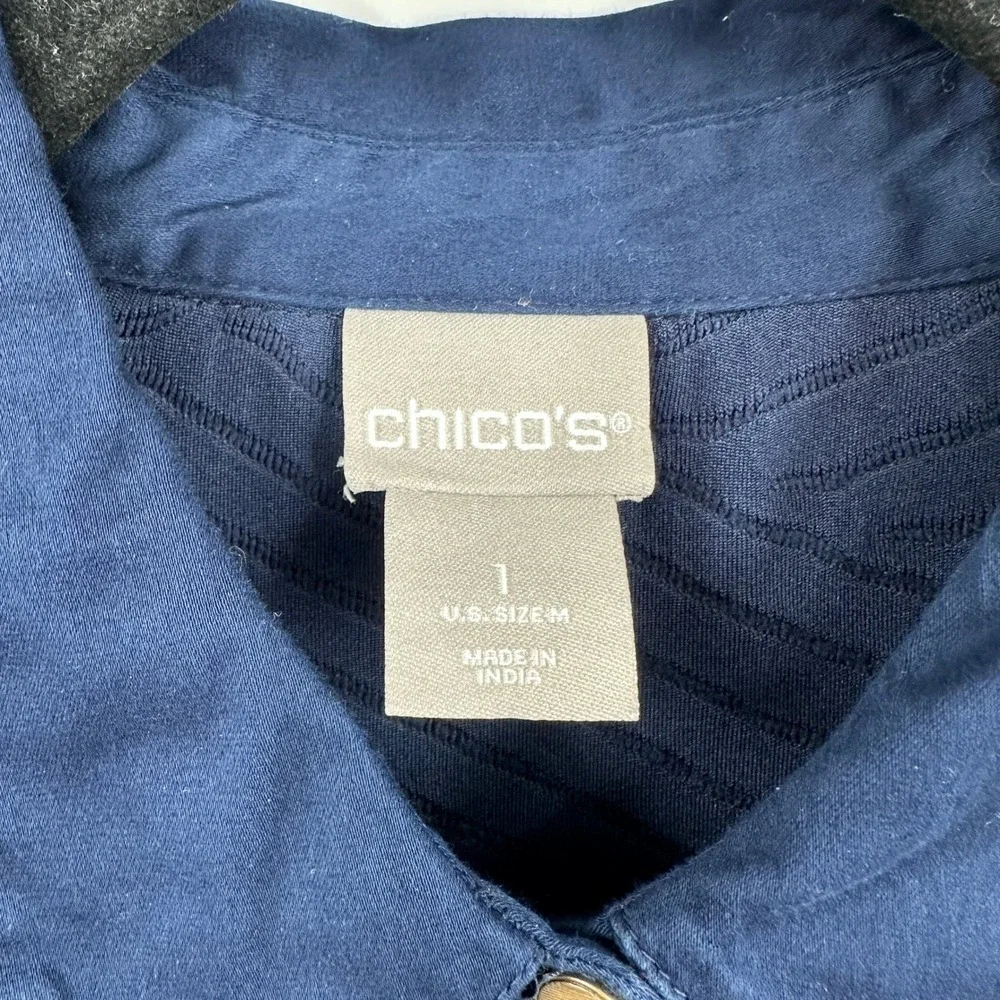 Chicos Textured Navy Blue Button‎ Front Shirt Top Women US Size 1